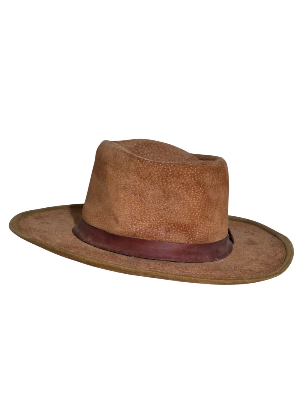 Vintage Brown Genuine Suede Leather Wide Brim Fedora Hat Medium USA
